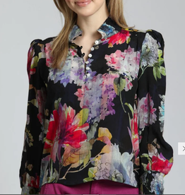 APNY APNY Red Multi Puff Sleeve Blouse W/Ruched Detail CL