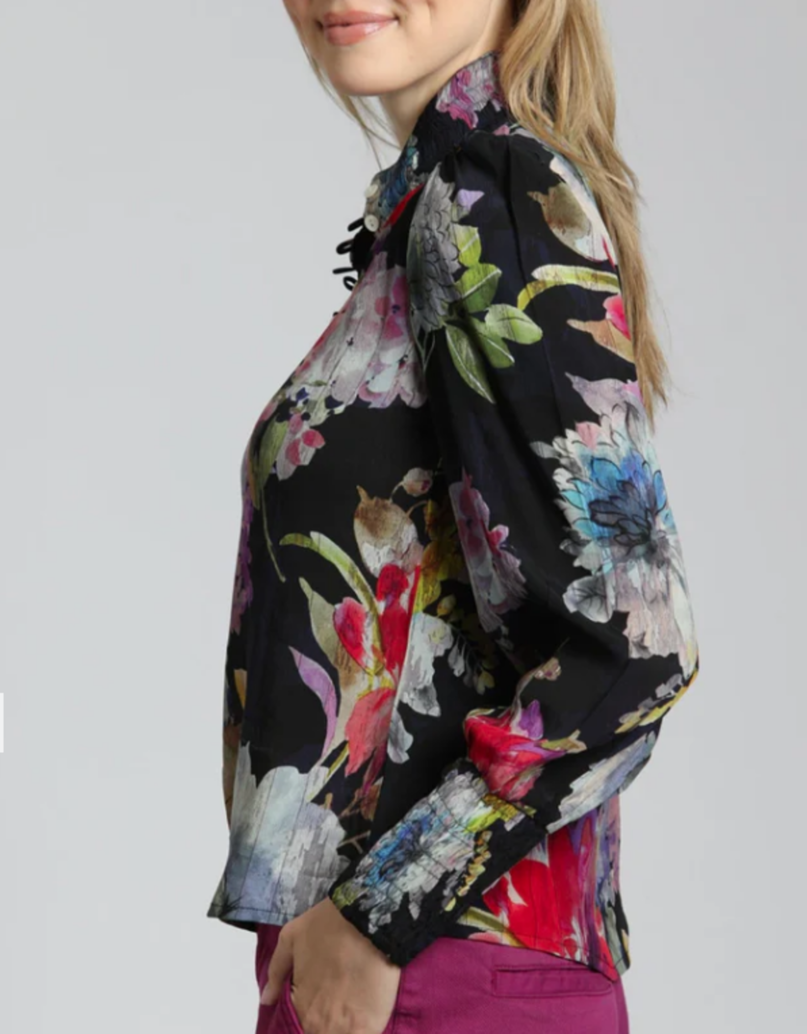 APNY APNY Red Multi Puff Sleeve Blouse W/Ruched Detail CL