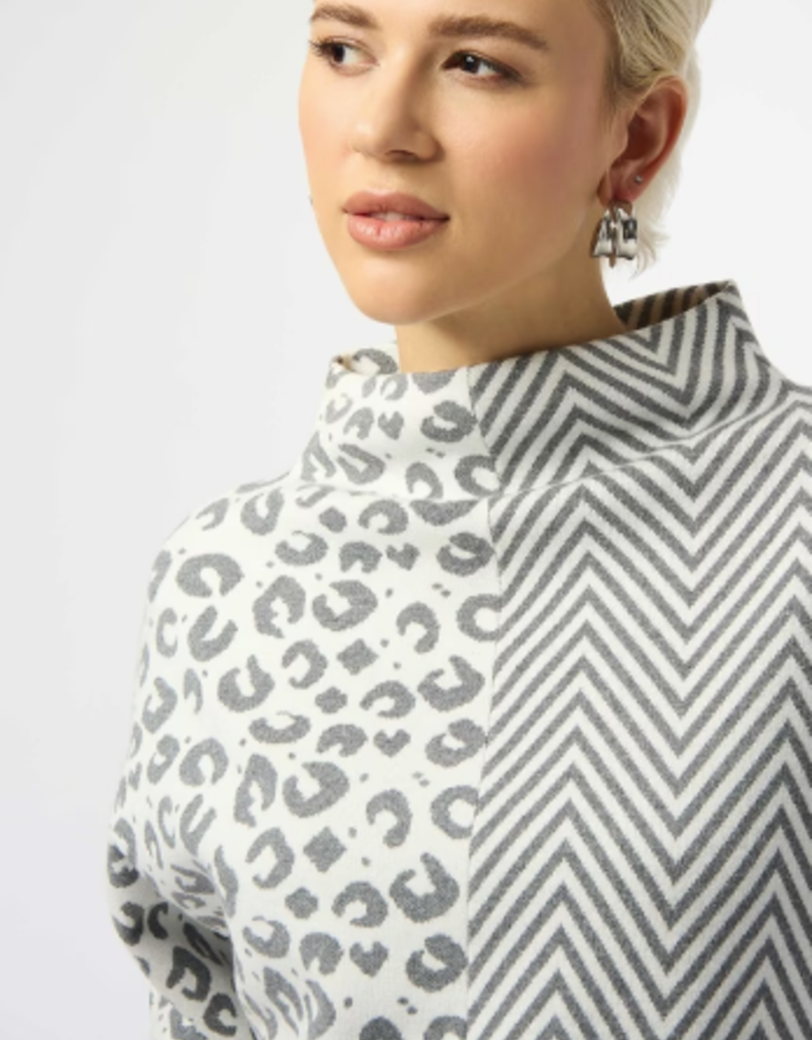 Joseph Ribkoff Joseph Ribkoff  Leopard Print/Chevron Pattern High Neck Sweater RK