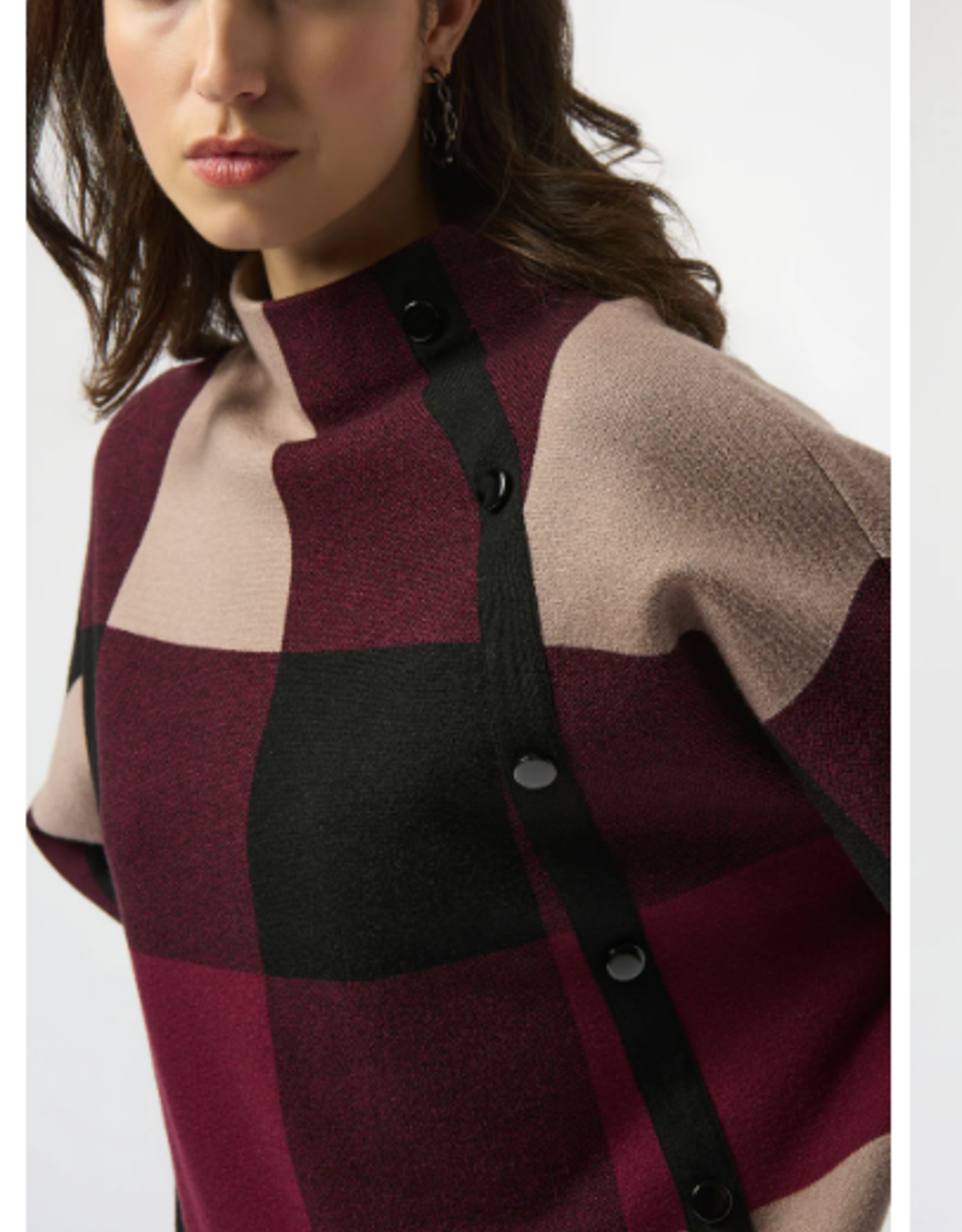 Joseph Ribkoff Joseph Ribkoff  Merlot Multi Print Stand Up Collar 3/4 Sleeve SA