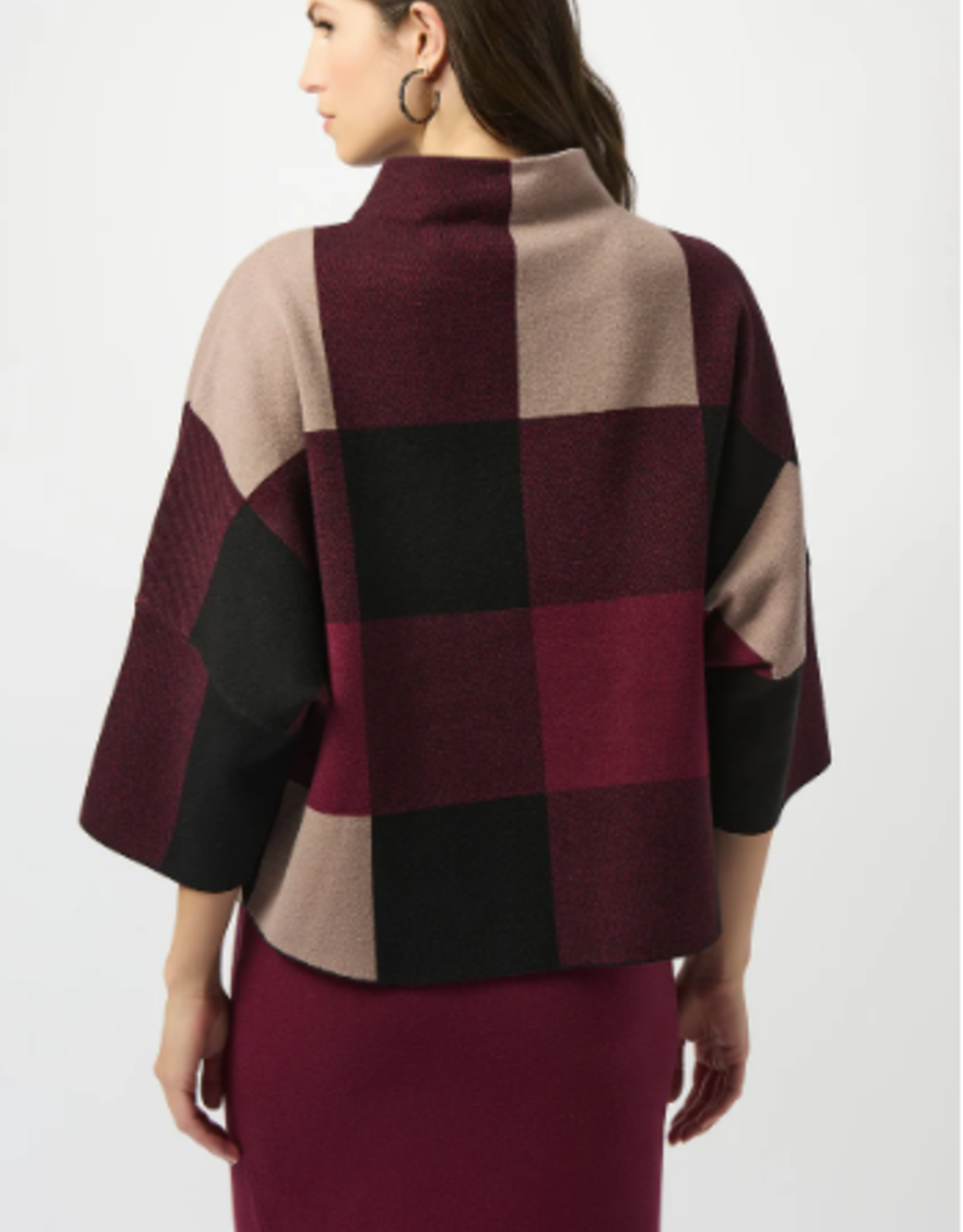 Joseph Ribkoff Joseph Ribkoff  Merlot Multi Print Stand Up Collar 3/4 Sleeve SA