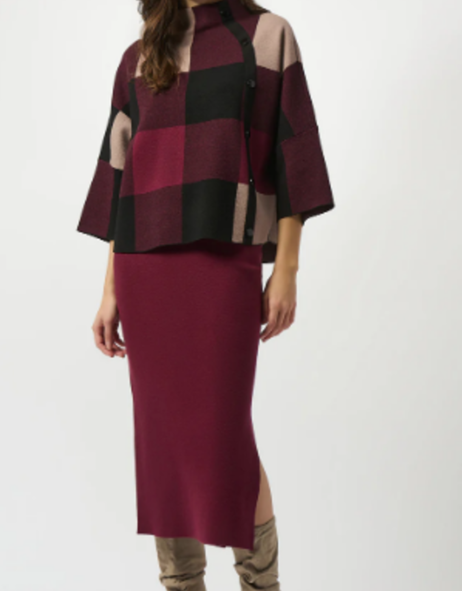 Joseph Ribkoff Joseph Ribkoff  Merlot Multi Print Stand Up Collar 3/4 Sleeve SA