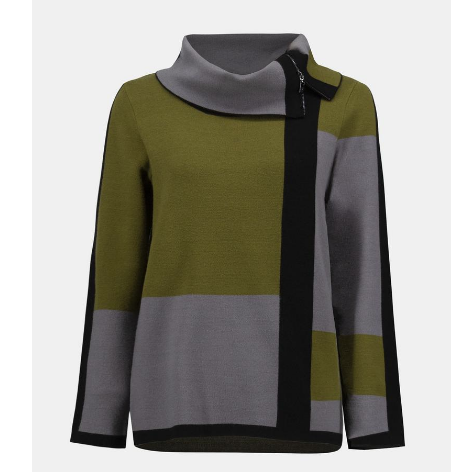 Joseph Ribkoff Jacquard Artichoke Color Blocked Sweater SA