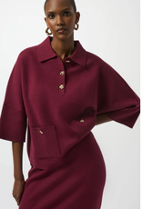 Joseph Ribkoff Joseph Ribkoff  Merlot Collar 1/4 Button Up  3/4 Sleeve Sweater SO