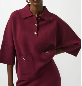 Joseph Ribkoff Joseph Ribkoff  Merlot Collar 1/4 Button Up  3/4 Sleeve Sweater SO