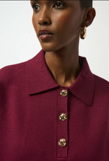 Joseph Ribkoff Joseph Ribkoff  Merlot Collar 1/4 Button Up  3/4 Sleeve Sweater SO