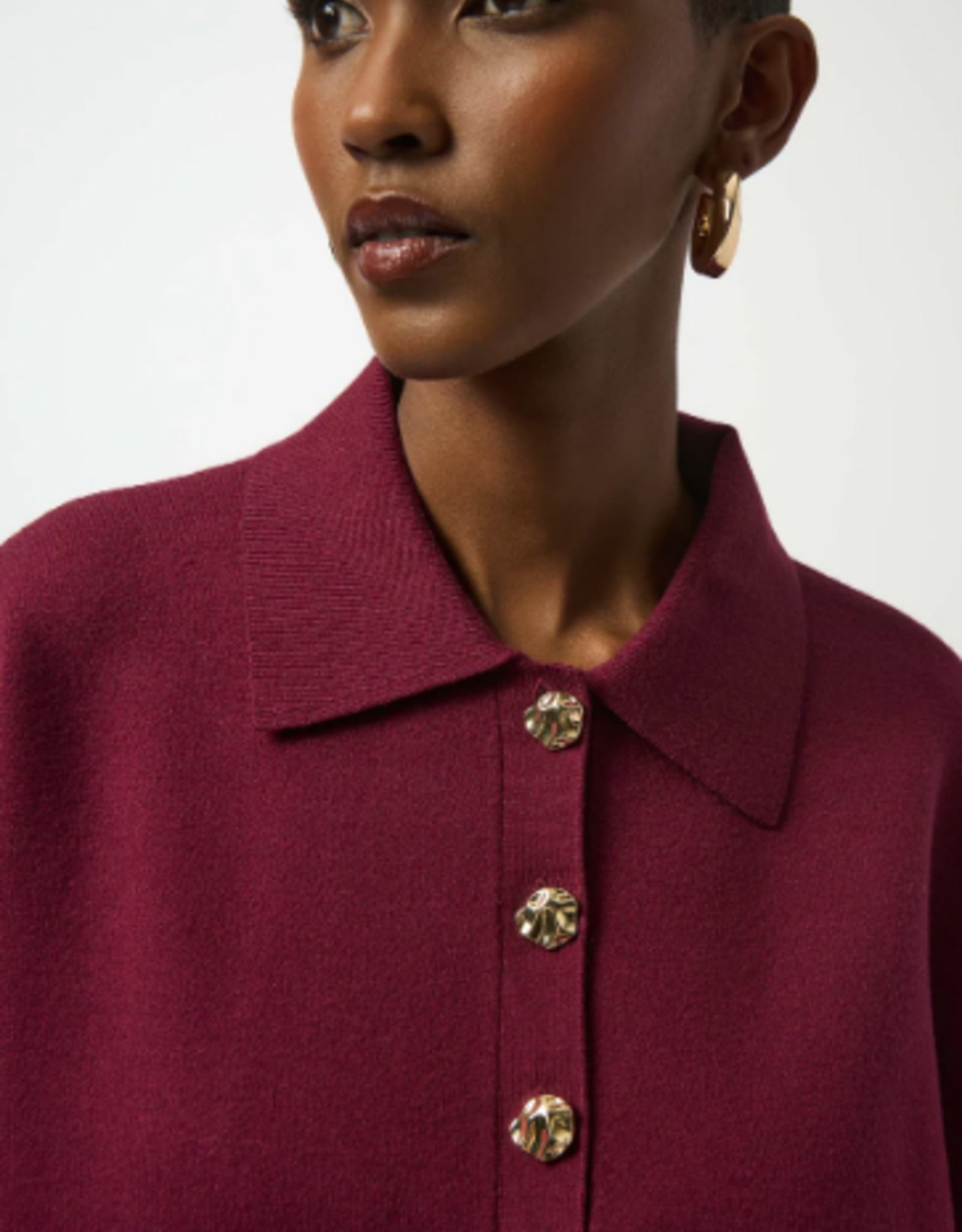 Joseph Ribkoff Joseph Ribkoff  Merlot Collar 1/4 Button Up  3/4 Sleeve Sweater SO