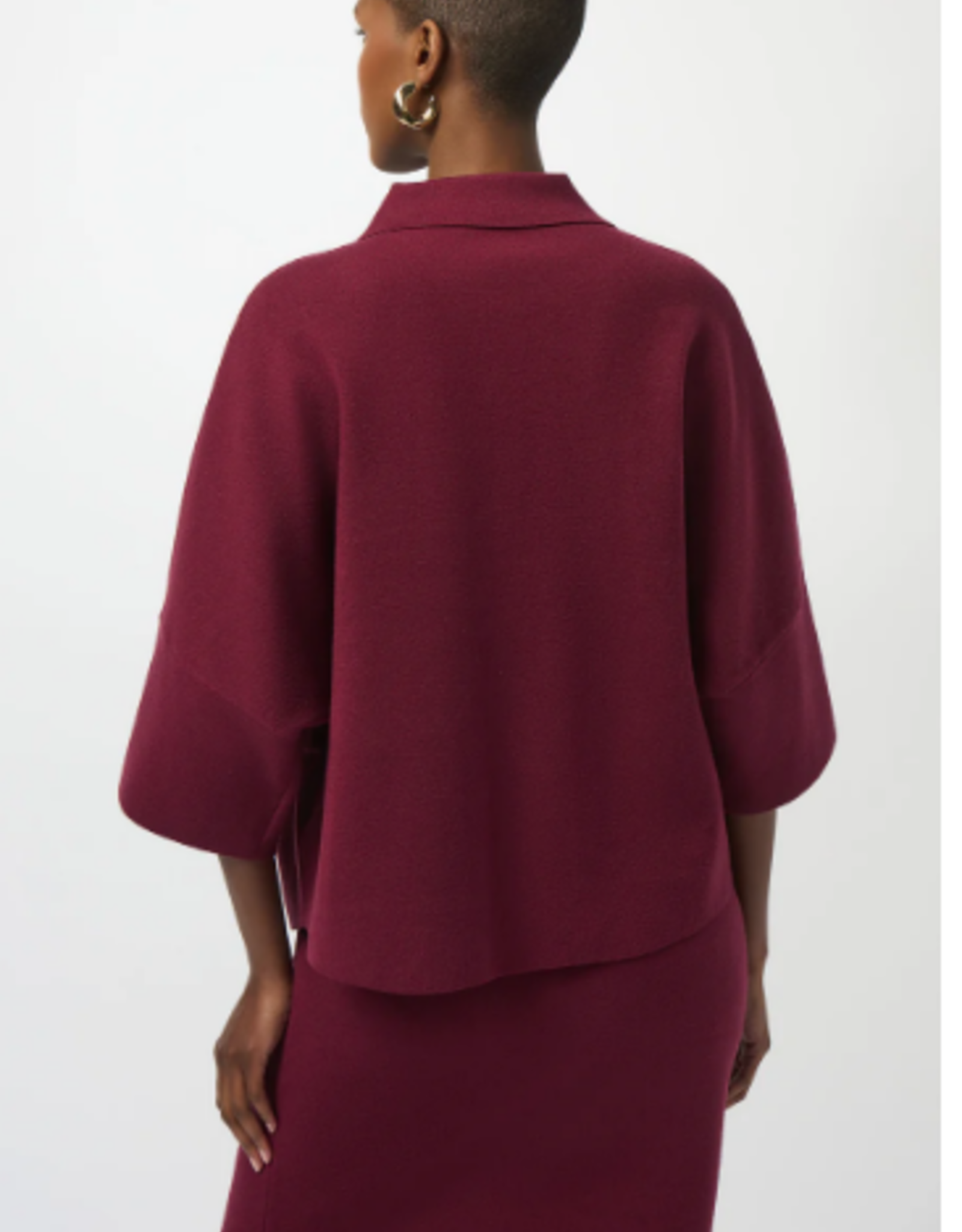 Joseph Ribkoff Joseph Ribkoff  Merlot Collar 1/4 Button Up  3/4 Sleeve Sweater SO