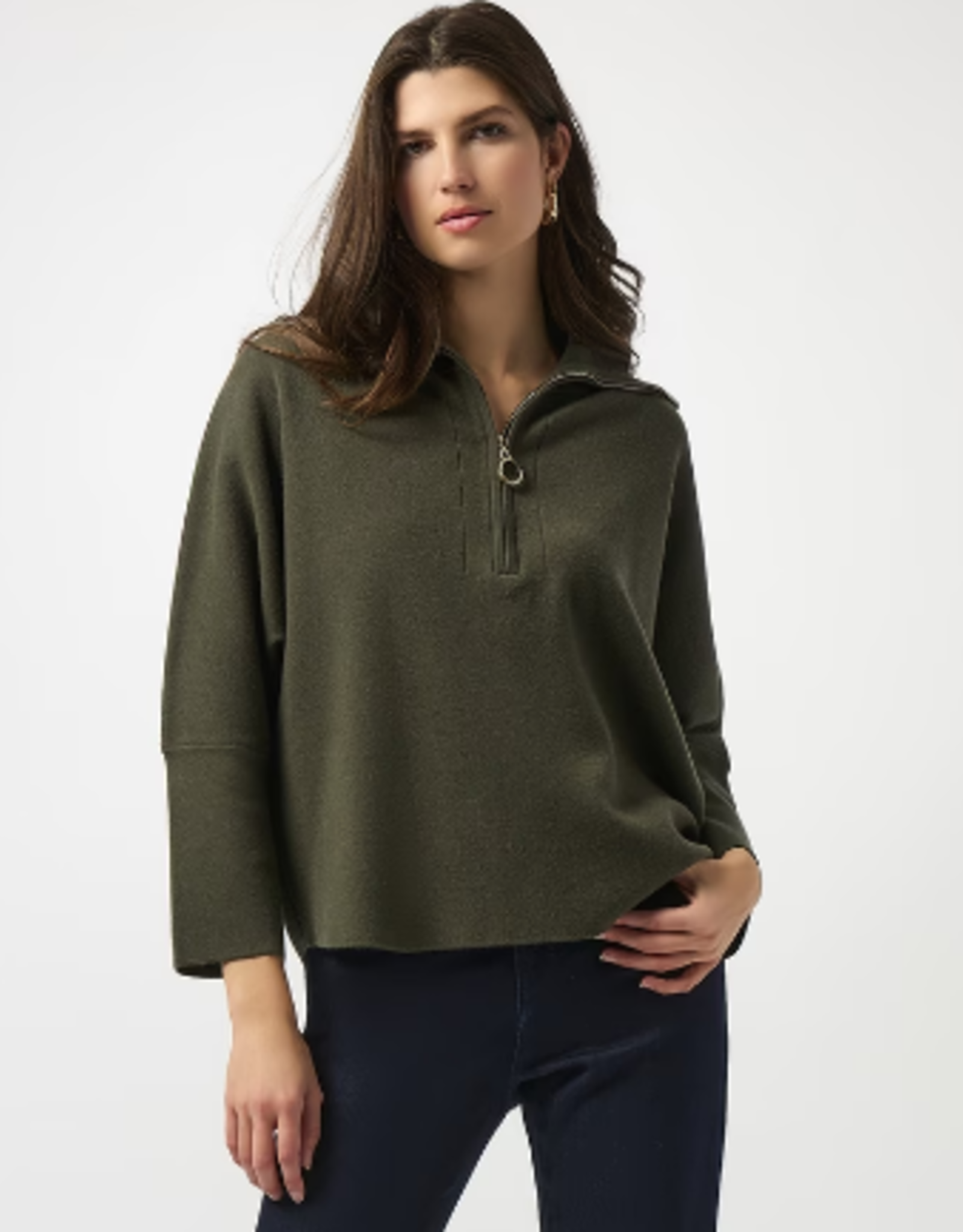 Joseph Ribkoff Joseph Ribkoff  Avocado Relaxed Fit 1/4 Zip Shawl Collar SO