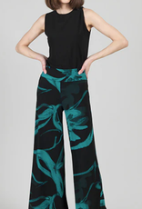 Clara Sun Woo Clara Sun Woo Teal/Black Floral Print Soft Knit Palazzo Pant AS