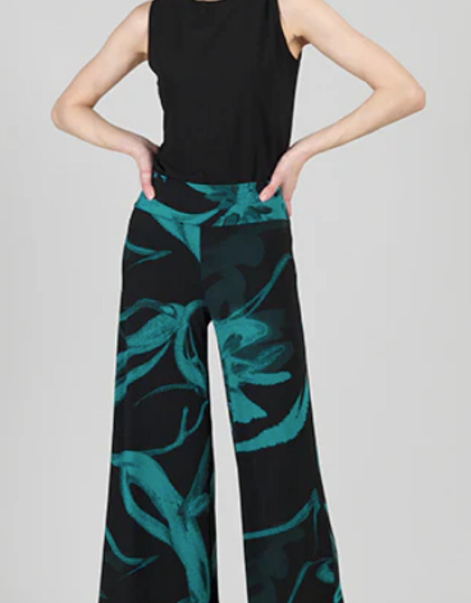 Clara Sun Woo Clara Sun Woo Teal/Black Floral Print Soft Knit Palazzo Pant AS