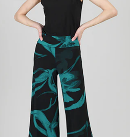 Clara Sun Woo Clara Sun Woo Teal/Black Floral Print Soft Knit Palazzo Pant AS