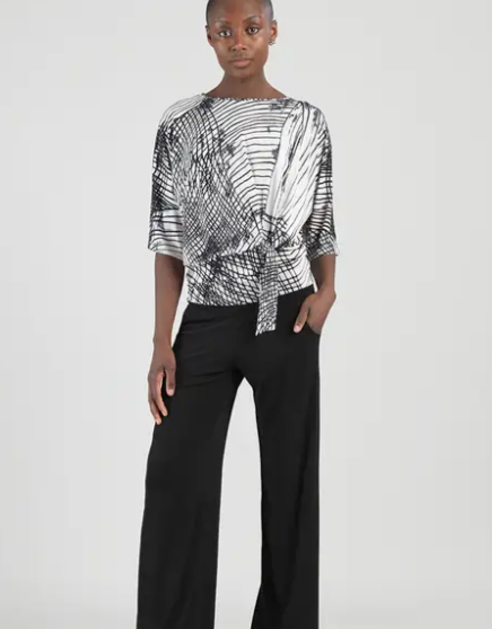 Clara Sun Woo Clara Sun Woo Black/Bone Geo Web Lines Signature Soft Knit Side Tie Top CL