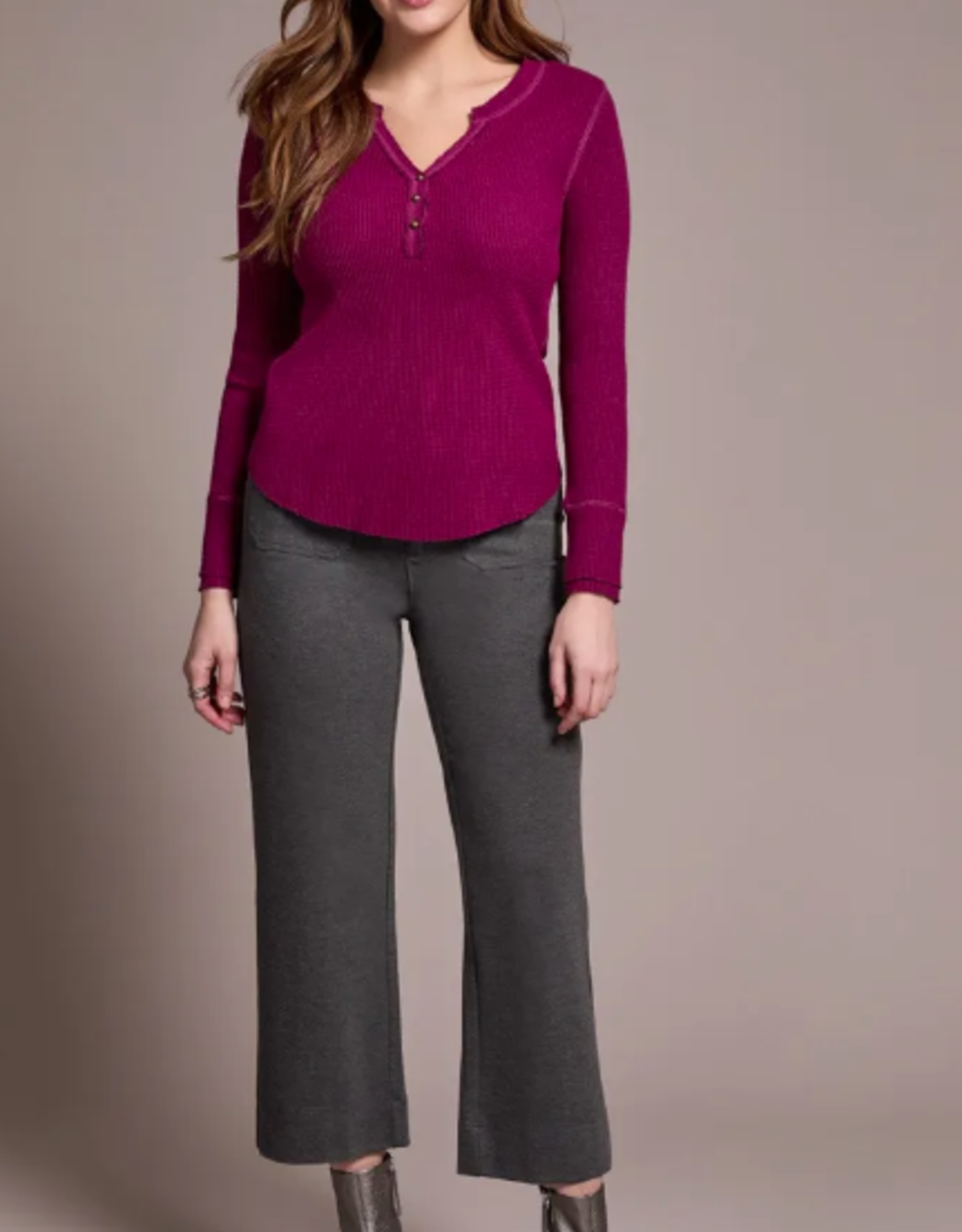 Tribal Tribal  H.Plummwine Henley Top W/Buttons