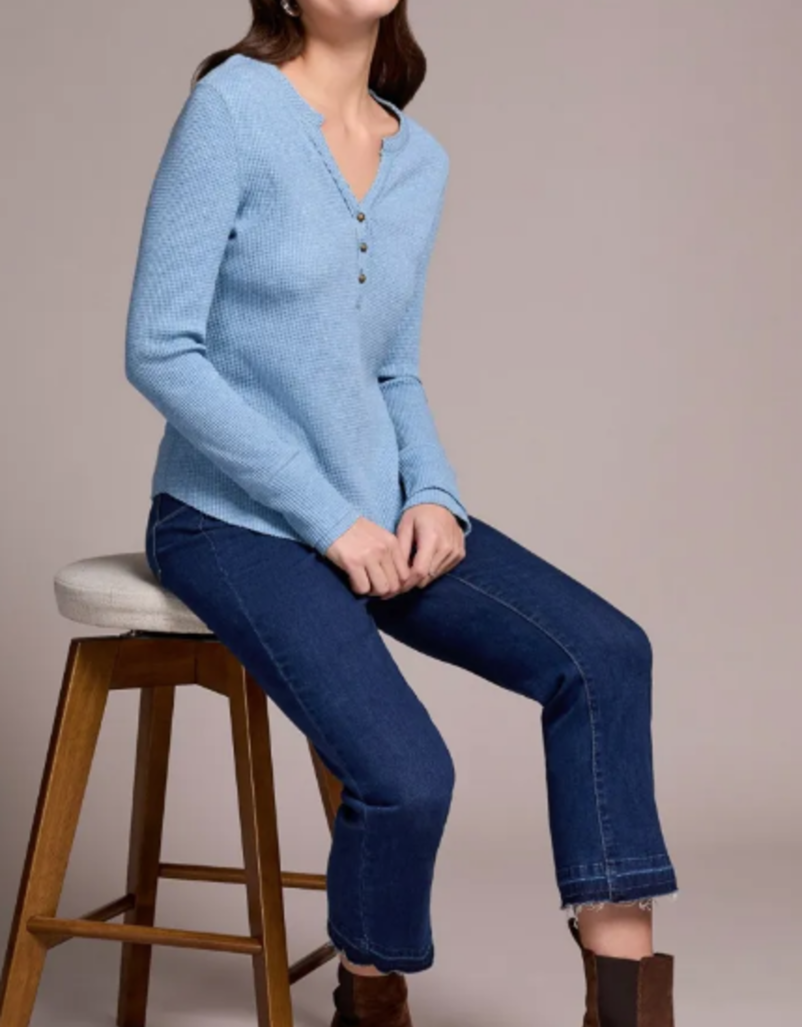 Tribal Tribal  H.Denim Henley Top W/Buttons