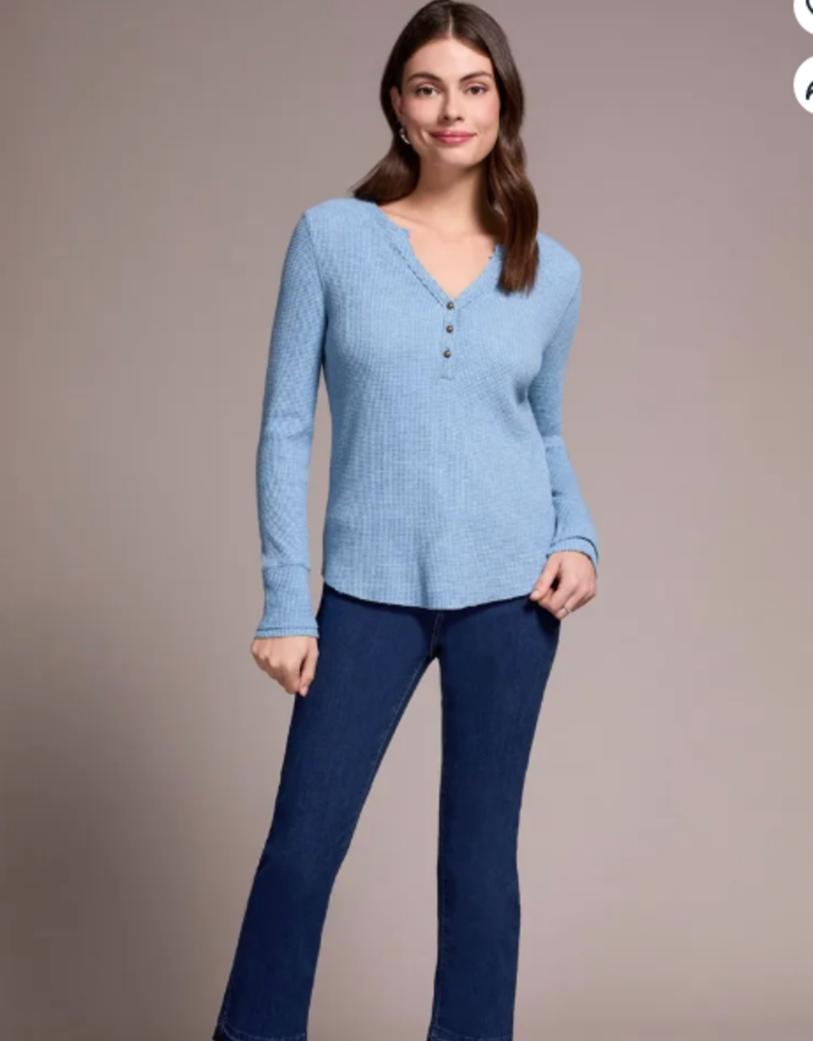 Tribal Tribal  H.Denim Henley Top W/Buttons