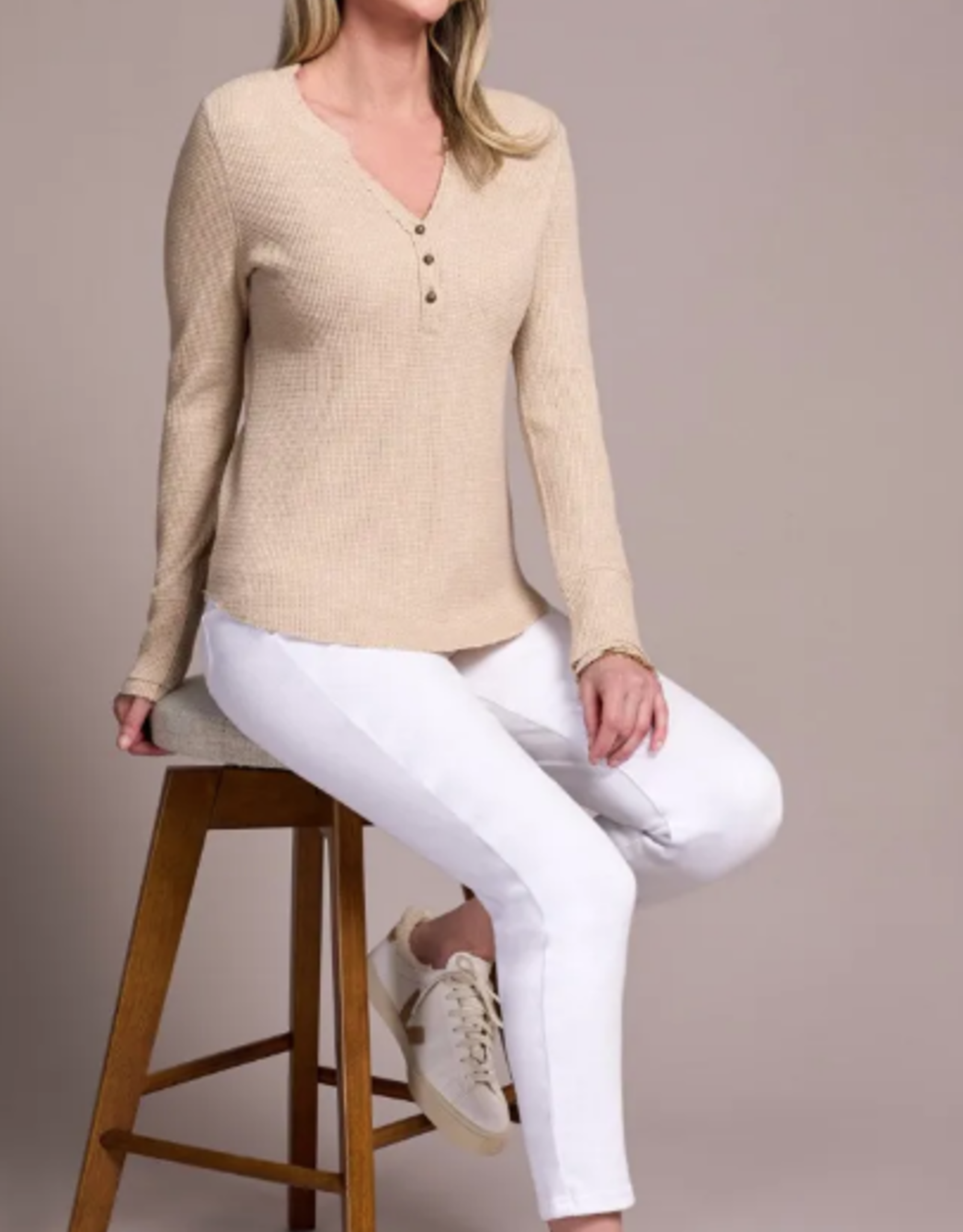 Tribal Tribal Oatmeal Henley Top W/Buttons