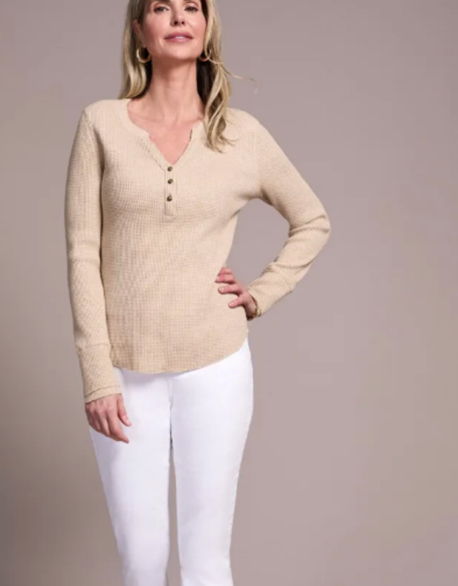 Tribal Tribal Oatmeal Henley Top W/Buttons