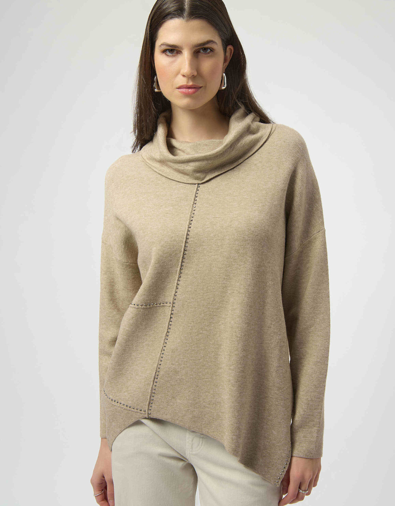 Joseph Ribkoff Joseph Ribkoff Oatmeal Knit Asymmetrical Pullover Sweater