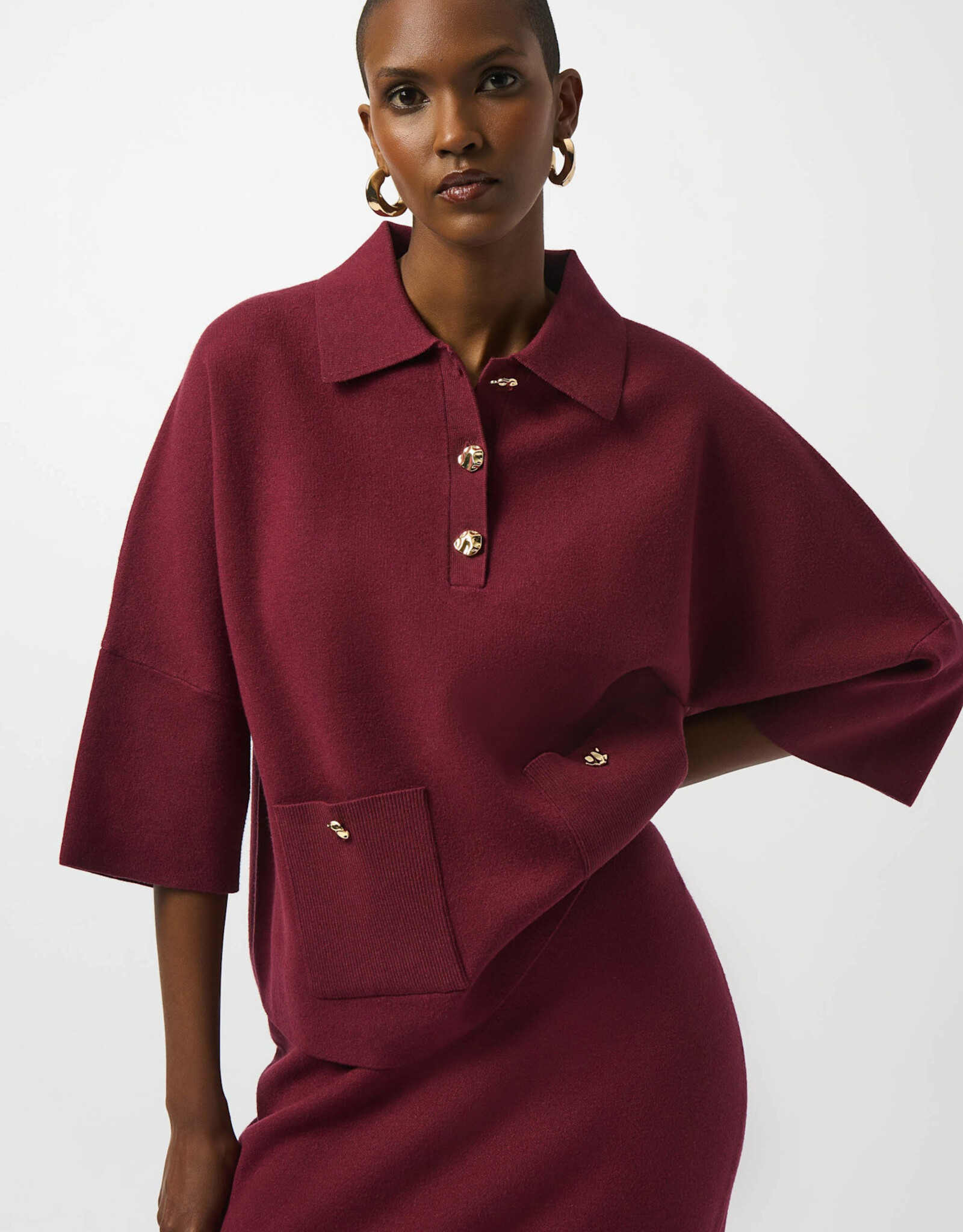 Joseph Ribkoff Joseph Ribkoff Merlot Knit Boxy Pullover w/Polo Collar Sweater