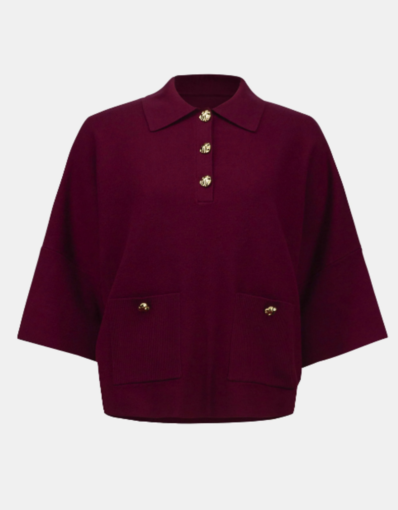 Joseph Ribkoff Joseph Ribkoff Merlot Knit Boxy Pullover w/Polo Collar Sweater