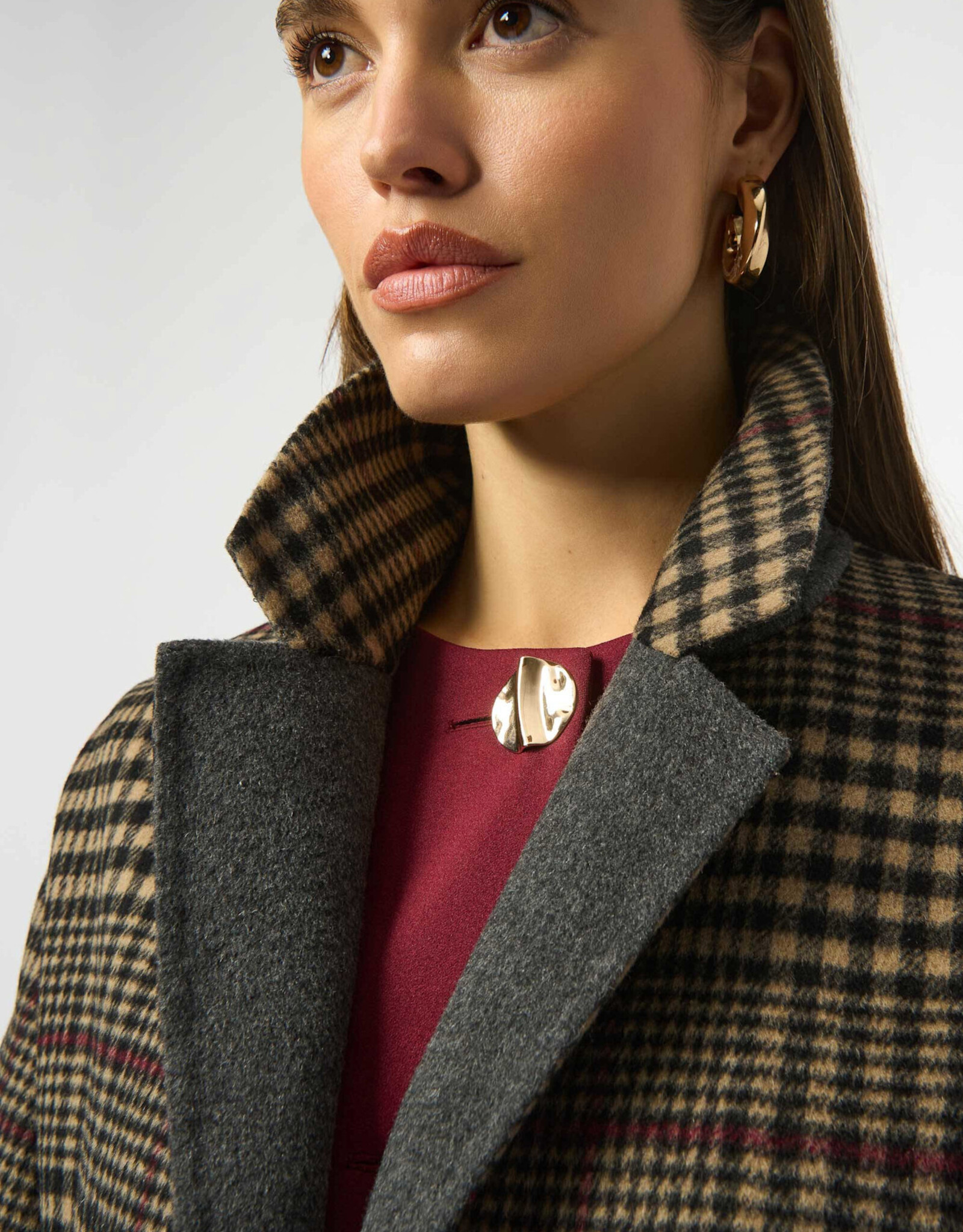 Joseph Ribkoff Joseph Ribkoff Camel/Multi Plaid Wool Blend Double-Faced Coat