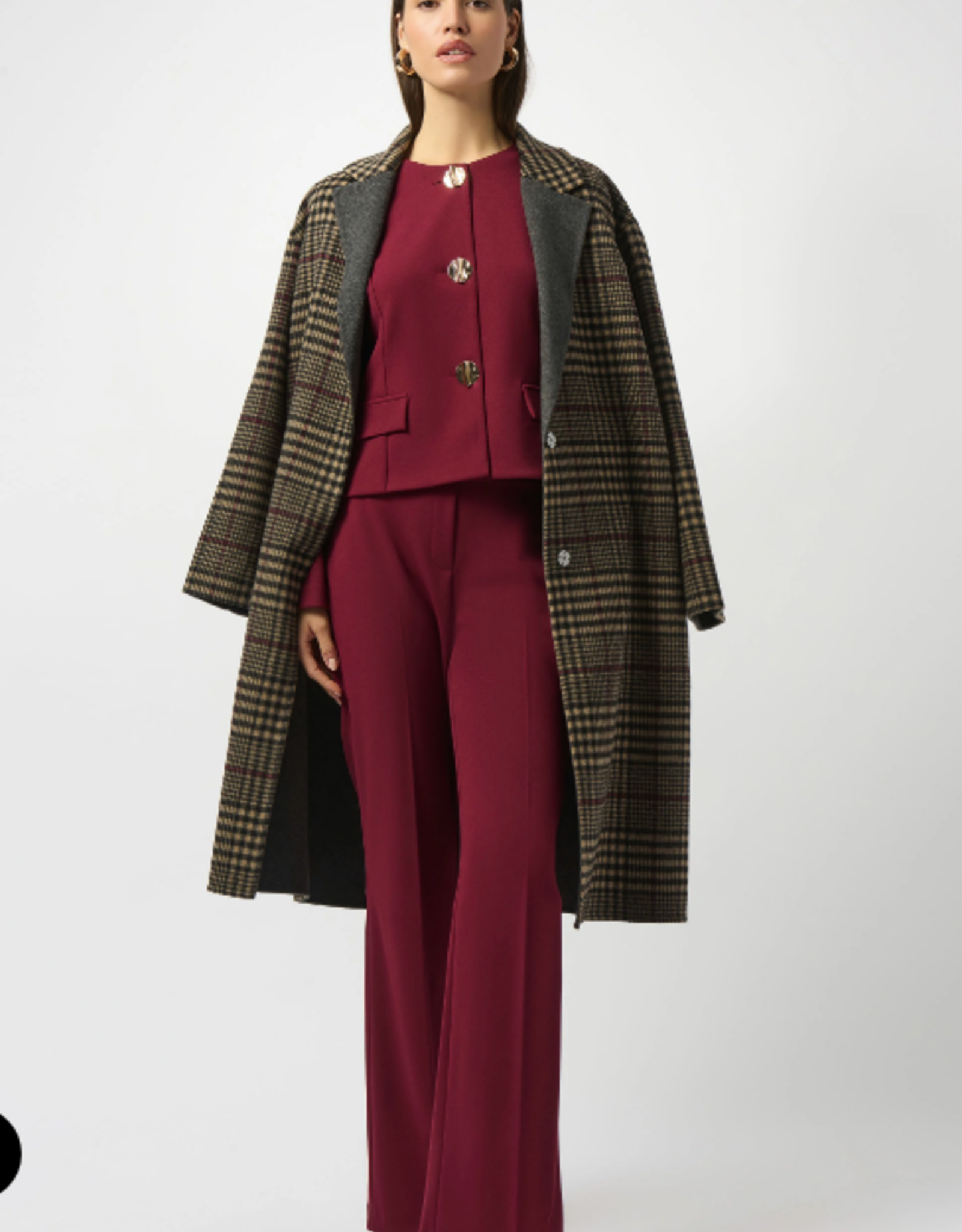 Joseph Ribkoff Joseph Ribkoff Camel/Multi Plaid Wool Blend Double-Faced Coat