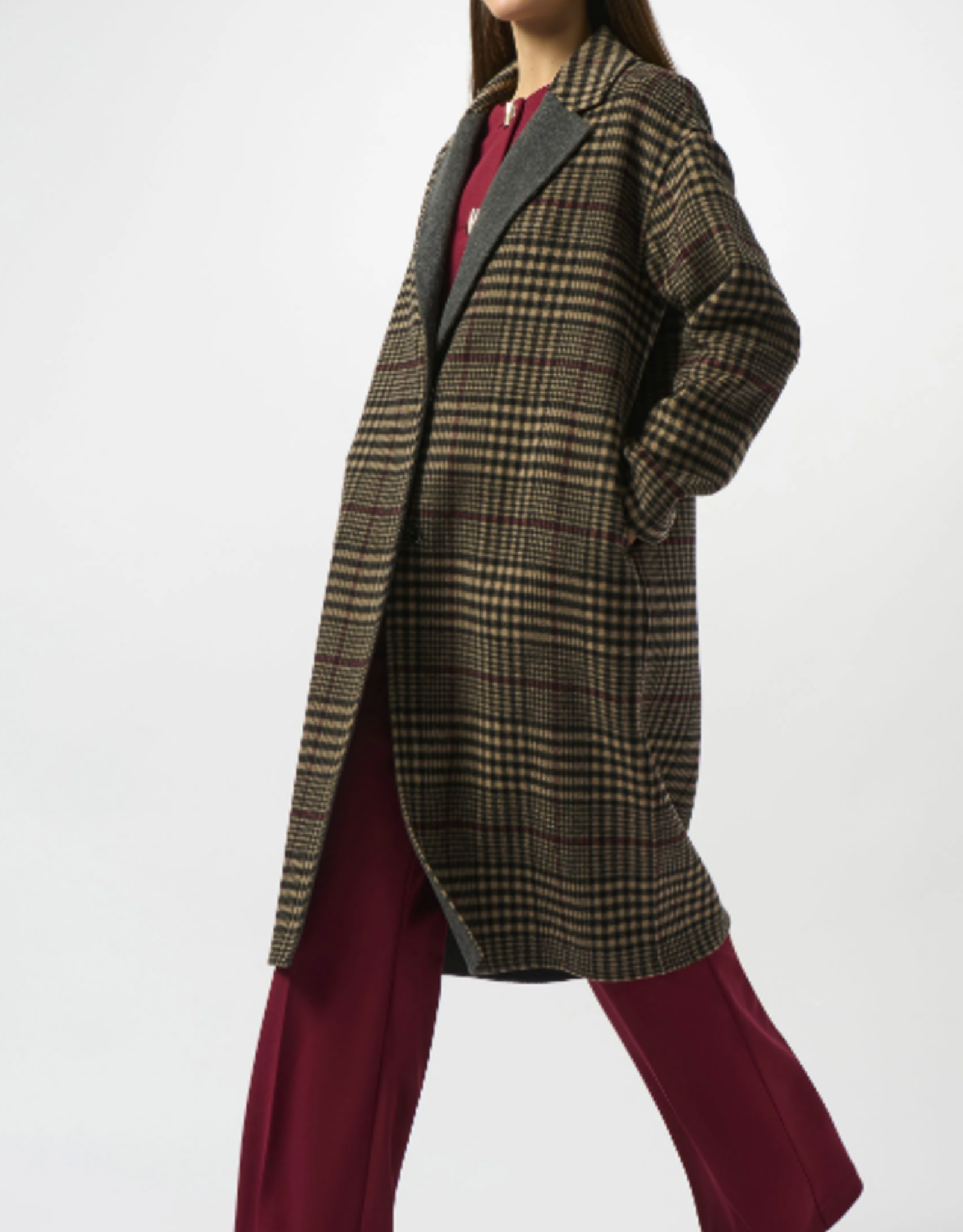 Joseph Ribkoff Joseph Ribkoff Camel/Multi Plaid Wool Blend Double-Faced Coat