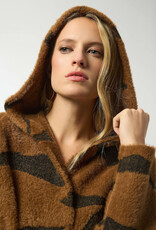 Joseph Ribkoff Joseph Ribkoff Blk/Brn Feather Yarn Animal Jacquard Hooded Coat Joseph Ribkoff Joseph Ribkoff Blk/Brn Feather Yarn Animal Jacquard Hooded Coat