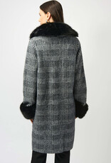 Joseph Ribkoff Joseph Ribkoff Blk/Wht Feather Yarn Plaid Jacquard Coat w/Faux Fur Trim Joseph Ribkoff Joseph Ribkoff Blk/Wht Feather Yarn Plaid Jacquard Coat w/Faux Fur Trim