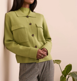 Tribal Tribal Wasabi Double Knit Collared Sweater Cardigan