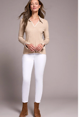 Tribal Tribal H. Latte L/S Polo Sweater W/Blanket Stitch AS