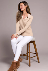 Tribal Tribal H. Latte L/S Polo Sweater W/Blanket Stitch AS