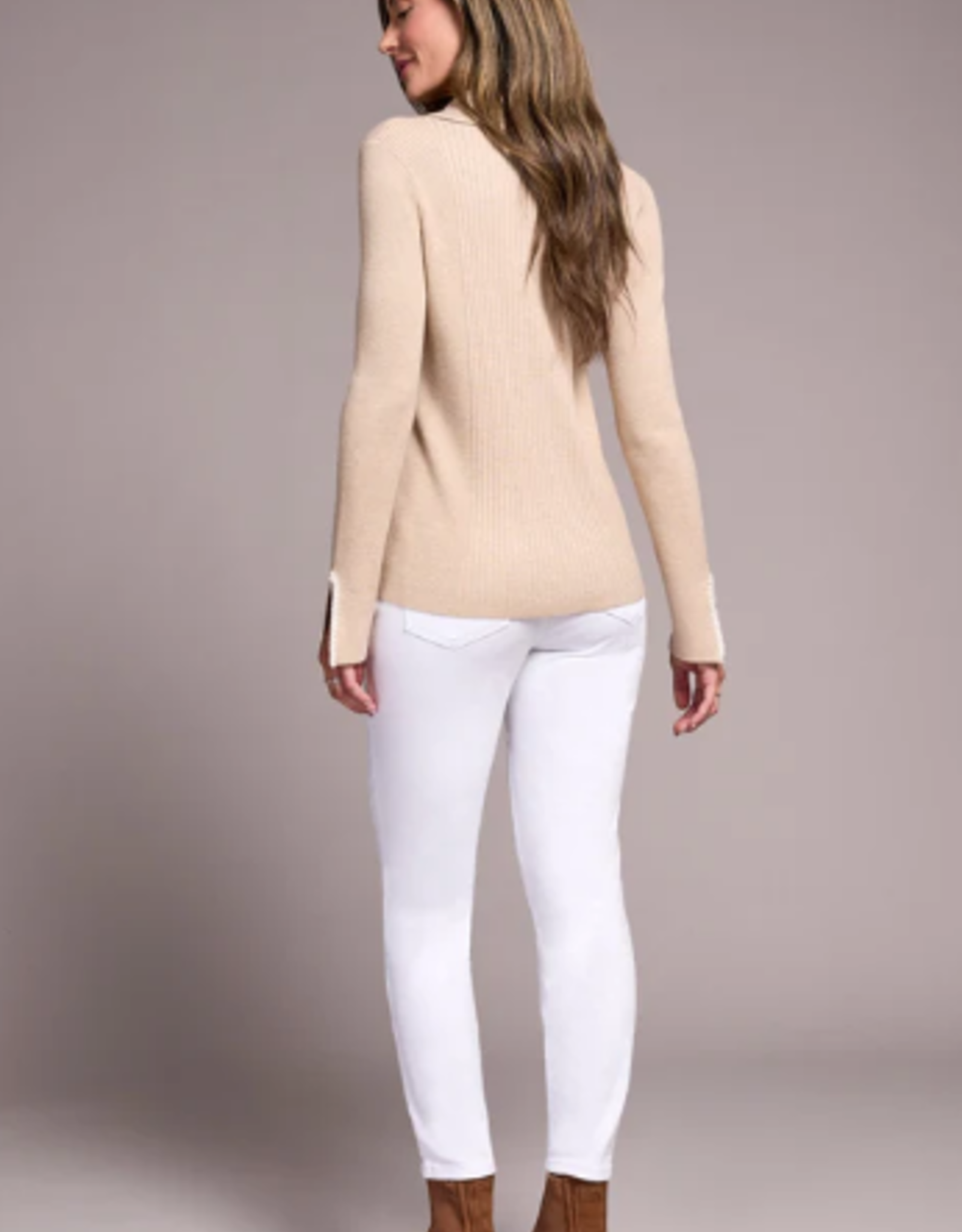 Tribal Tribal H. Latte L/S Polo Sweater W/Blanket Stitch AS