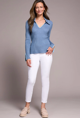 Tribal Tribal H. Slate L/S Polo Sweater W/Blanket Stitch AS