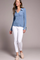 Tribal Tribal H. Slate L/S Polo Sweater W/Blanket Stitch AS