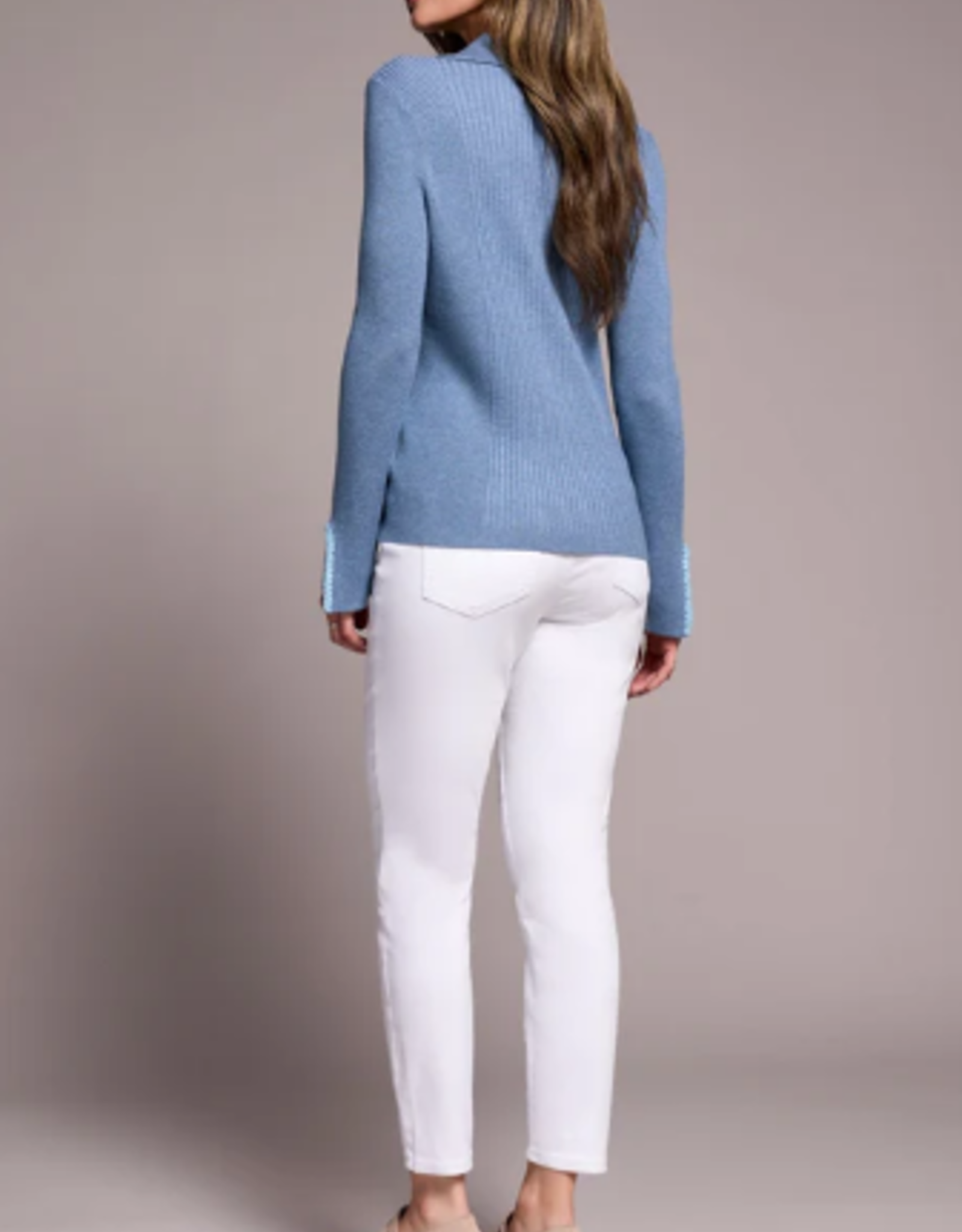 Tribal Tribal H. Slate L/S Polo Sweater W/Blanket Stitch AS