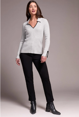 Tribal Tribal Grey Mix L/S Polo Sweater W/Blanket Stitch AS