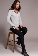 Tribal Tribal Grey Mix L/S Polo Sweater W/Blanket Stitch AS