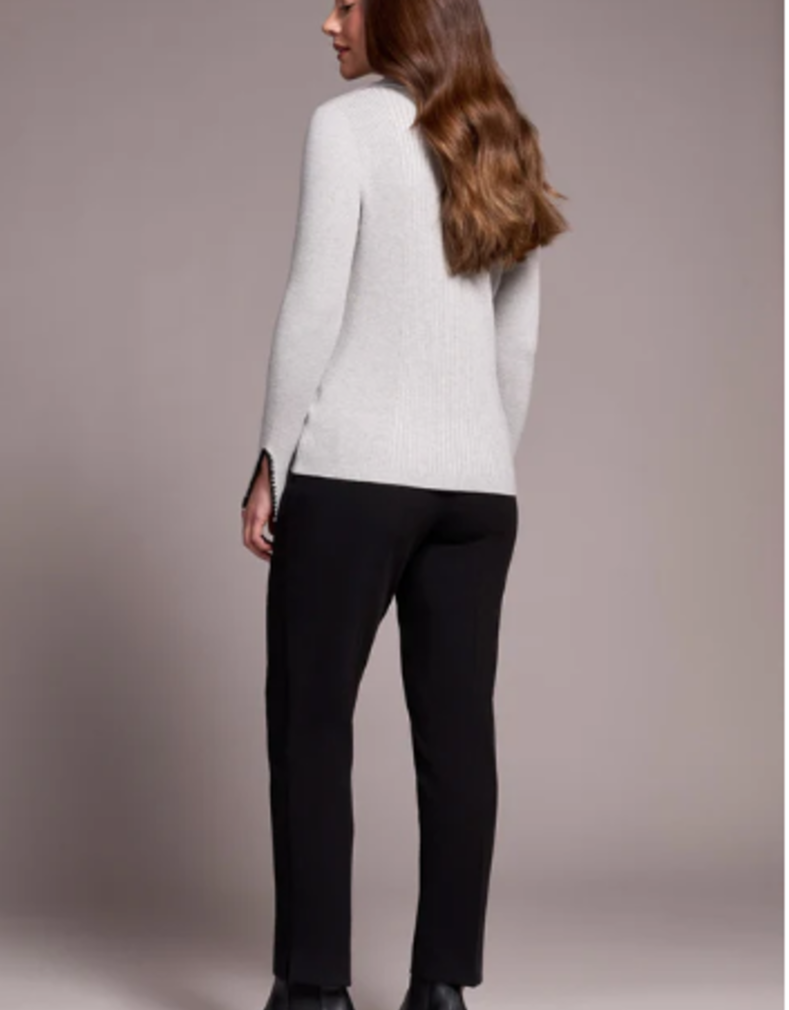 Tribal Tribal Grey Mix L/S Polo Sweater W/Blanket Stitch AS