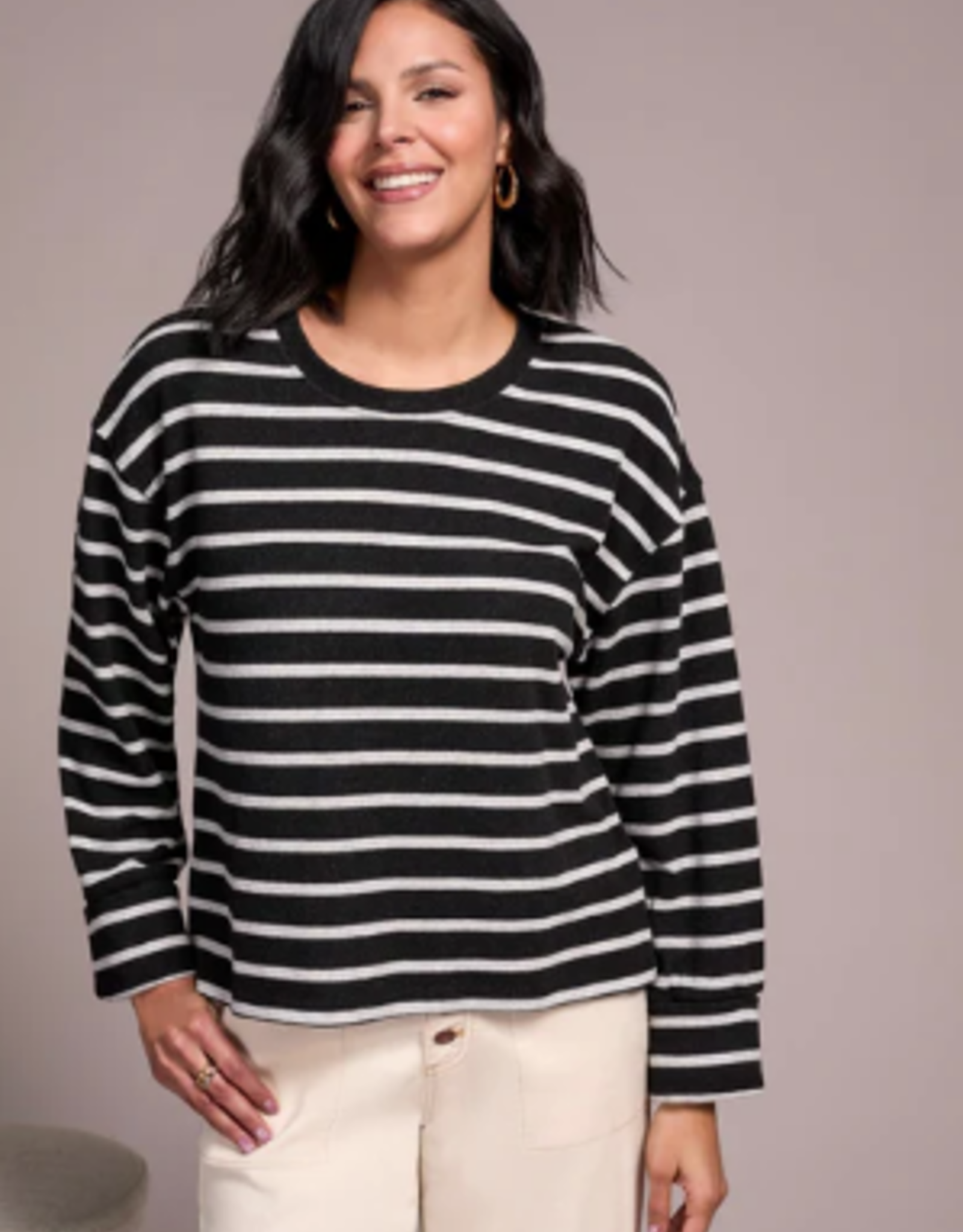 Tribal Tribal Black L/S Crew Neck Top W/Cuff AO