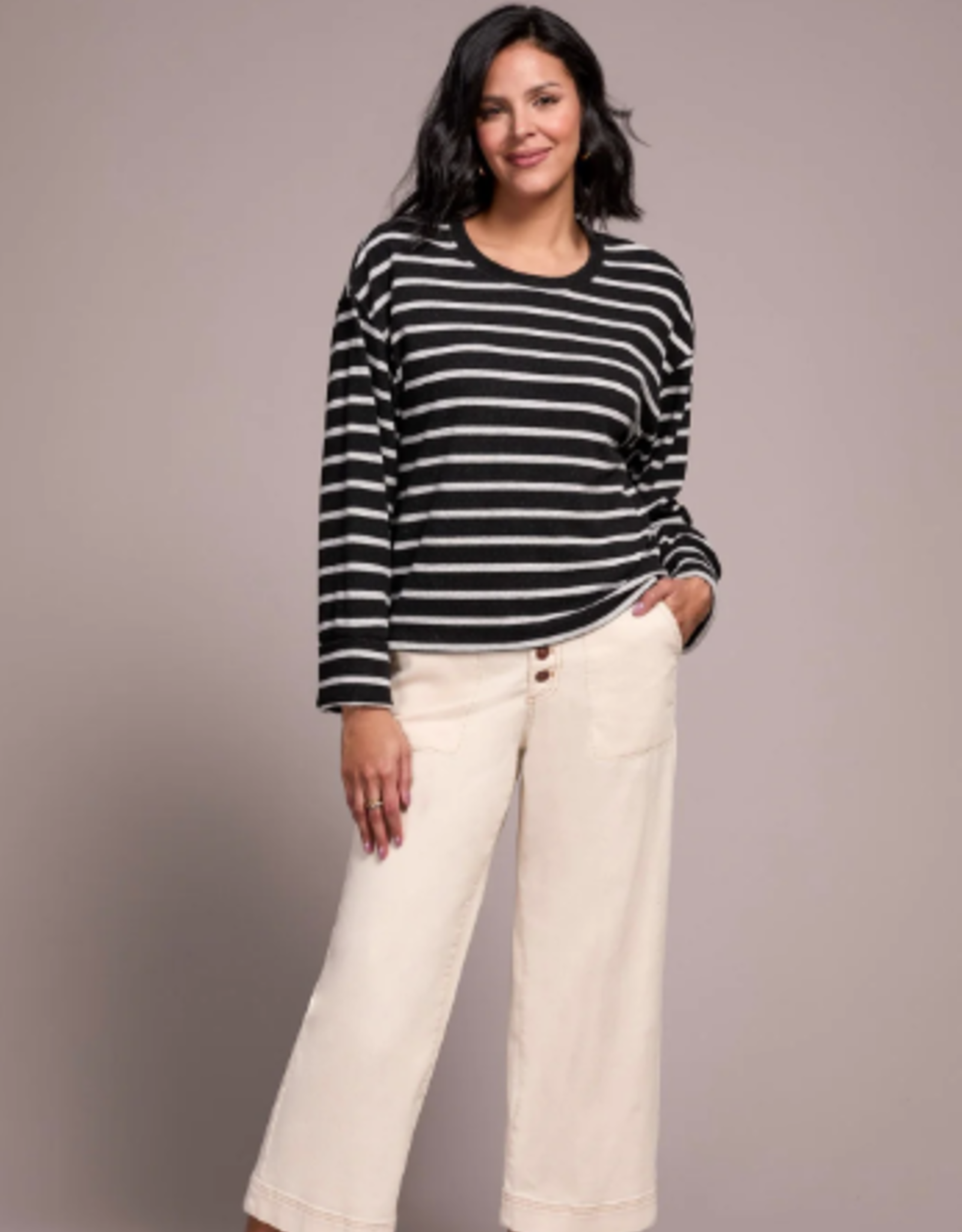 Tribal Tribal Black L/S Crew Neck Top W/Cuff AO