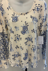 Tribal Tribal 2328O Slate Blue L/S Scoop Neck Top W/Frill LS