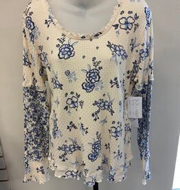 Tribal Tribal 2328O Slate Blue L/S Scoop Neck Top W/Frill LS Tribal Tribal 2328O Slate Blue L/S Scoop Neck Top W/Frill LS