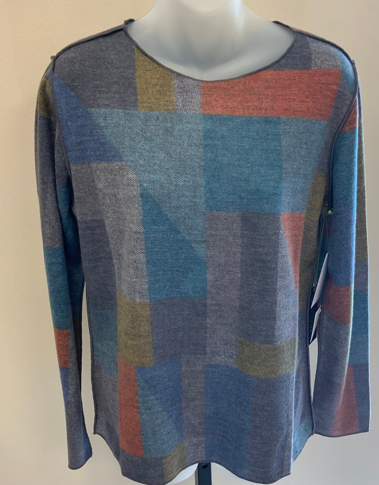 Trisha Tyler Trisha Tyler Teal/Orange Reversible Patchwork Print Crew Neck AH