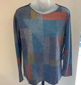 Trisha Tyler Trisha Tyler Teal/Orange Reversible Patchwork Print Crew Neck AH