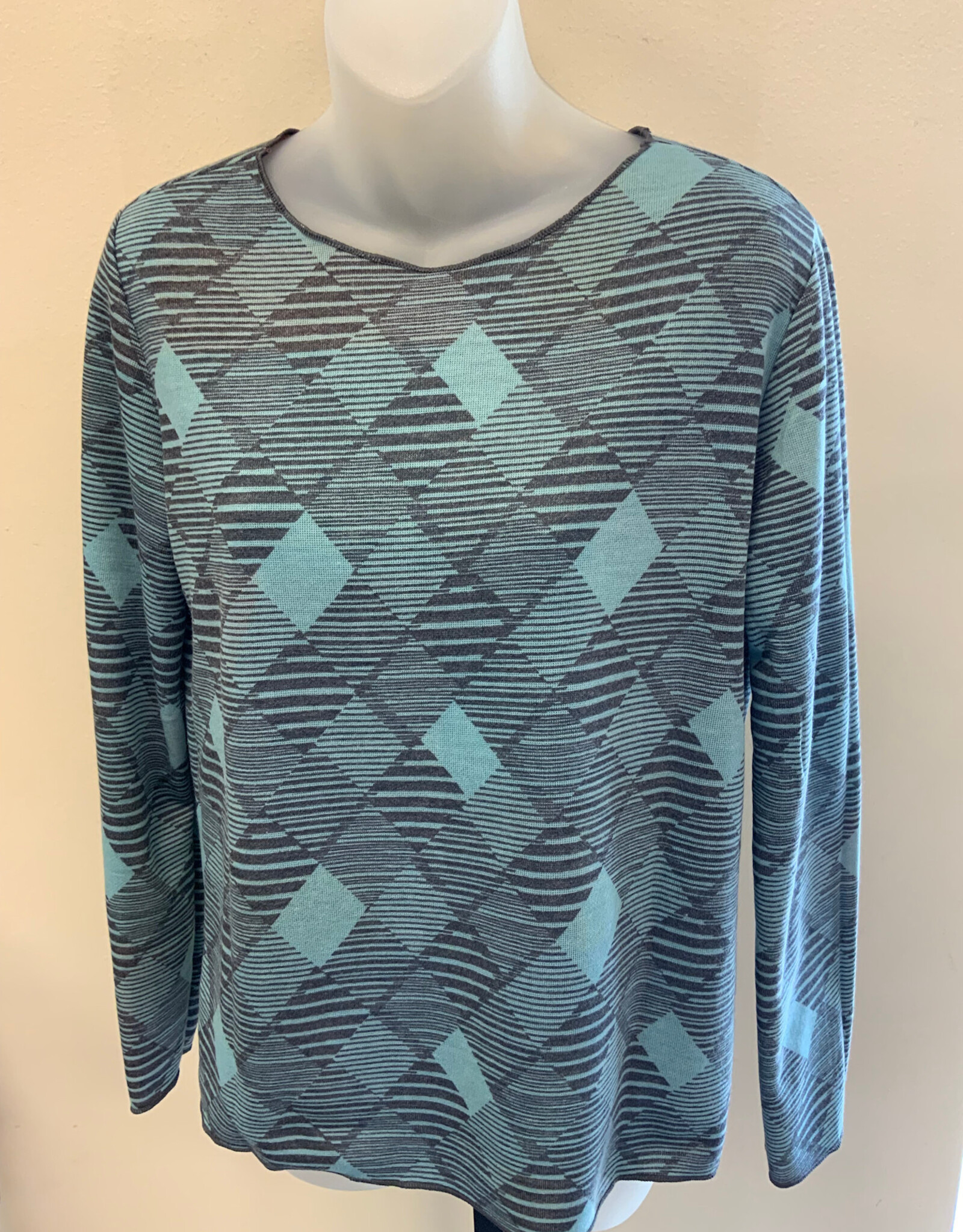 Trisha Tyler Trisha Tyler Teal/Orange Reversible Patchwork Print Crew Neck AH