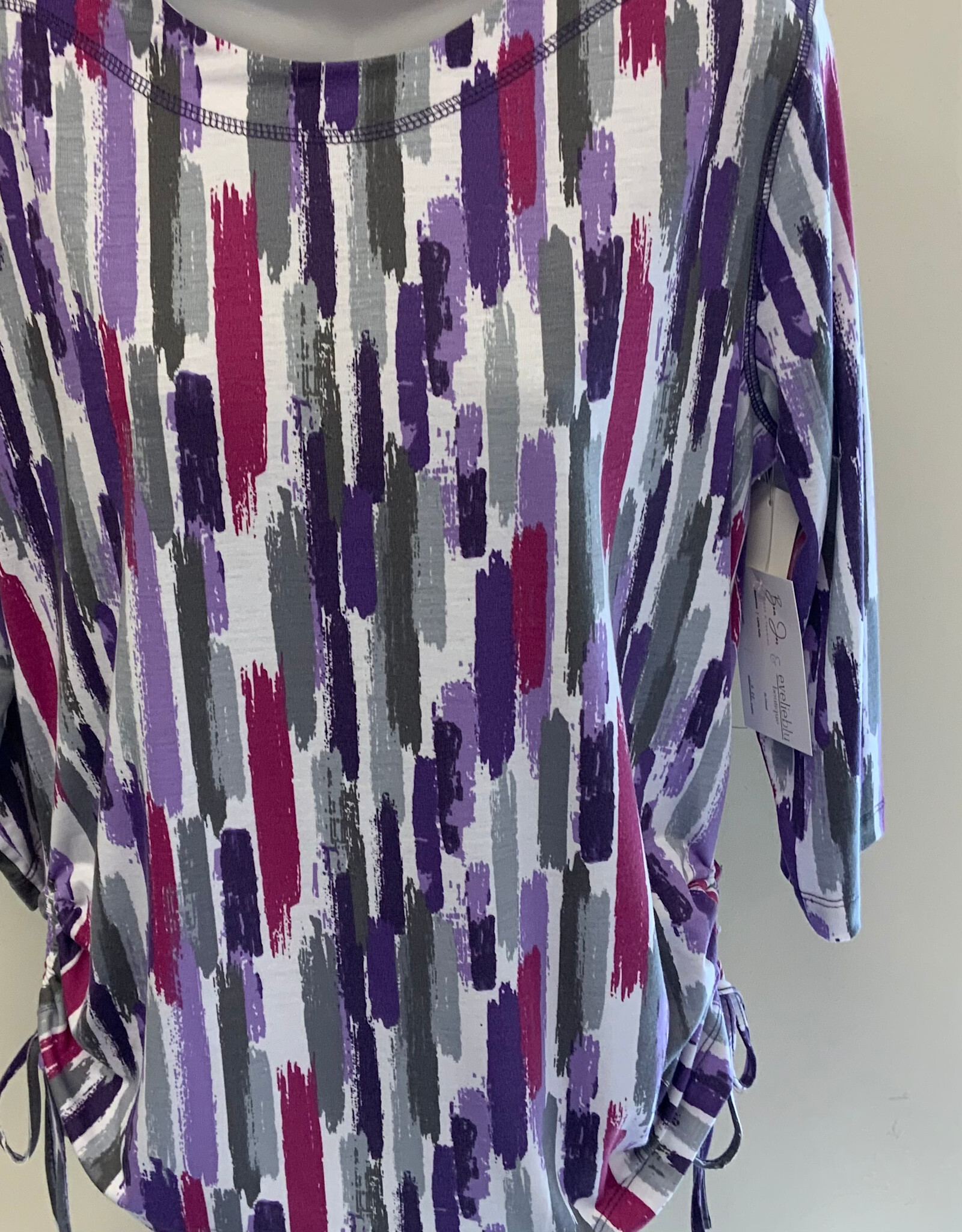 L.Hamrick L. Hamrick Purple Plum Grey 3/4 Sleeve Stripe Pint Top BK