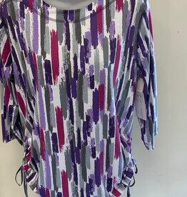 L.Hamrick L. Hamrick Purple Plum Grey 3/4 Sleeve Stripe Pint Top BK
