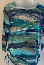 L.Hamrick L. Hamrick 42N1 Moss Stone Teal Cream 3/4 Sleeve Print Top BO